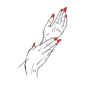 Long red nails two hand drawn gesture sketch vector illustration line art Stock Illustration