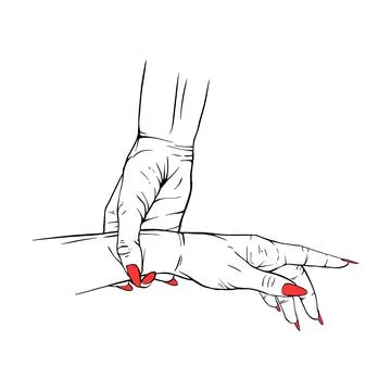 Long red nails two hand drawn gesture sketch vector illustration line art Stock Illustration