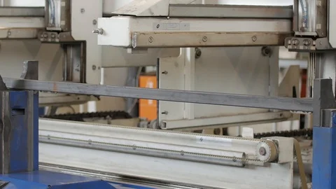 Long reinforcement is processed at the factory in the machine Video stock 127957470