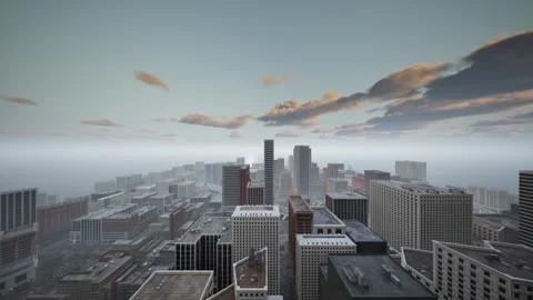Long ridges of clouds float smoothly in the background of the metropolis. Stock Footage 260414098
