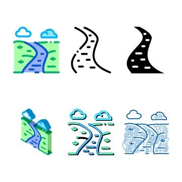 Long river icon vector mix outline Stock Illustration