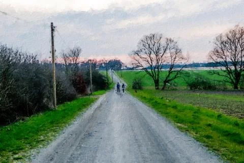Long road with two lovers Illustrazione stock