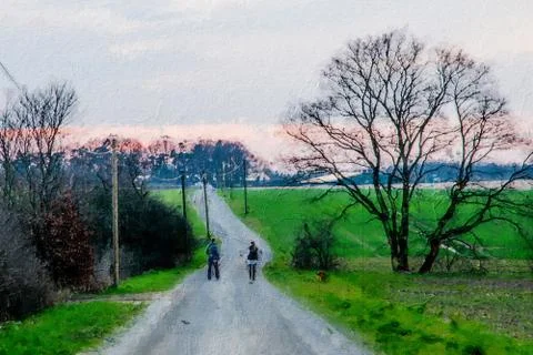 Long road with two lovers Illustrazione stock