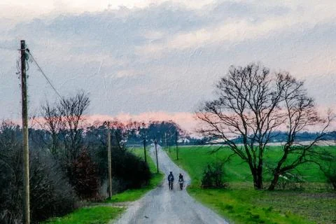 Long road with two lovers Illustrazione stock