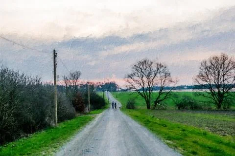 Long road with two lovers Illustrazione stock