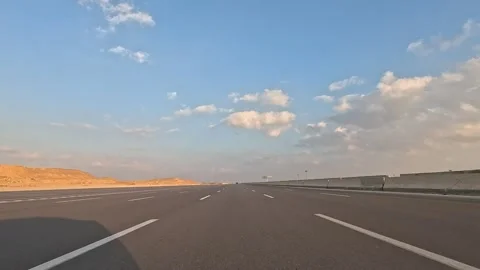Long Route Driving Along Cairo Ain Sokhna Desert Road Showing Traffic Movement Stock Footage 329979358