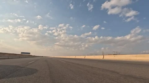 Long Route Driving Through Cairo Ain Sokhna Desert Highway With Traffic Stock Footage 329967222