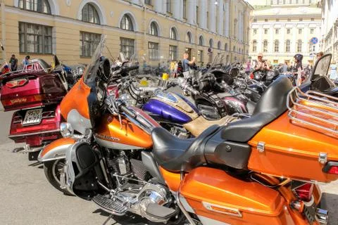 A long row of bikes. Stock Photos
