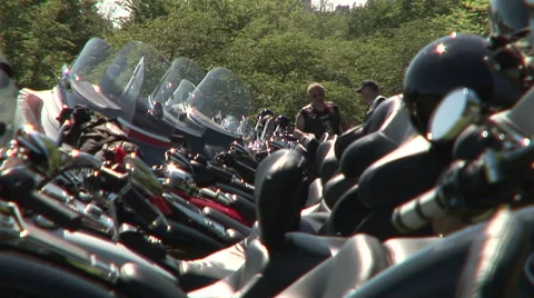 Long row of parked motorcycles Stock Footage 41556563