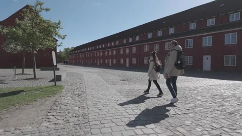 The long row of red-painted barracks at Kastellet citadel Stock Footage 341289160