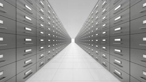 Long rows of metal boxes in the archive 3D 4K animation Stock Footage 246288468
