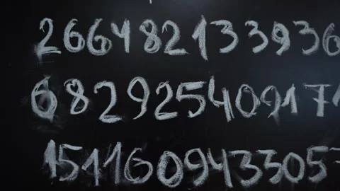 Long rows of numbers written with chalk on blackboard closeup Stock Footage 327046772