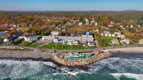 Long Sands Beach aerial view, York, Maine, USA Stock Footage 255446573
