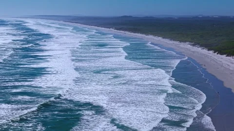 Long sandy beach and ocean waves aerial coastline South Africa Stock Footage 331194129