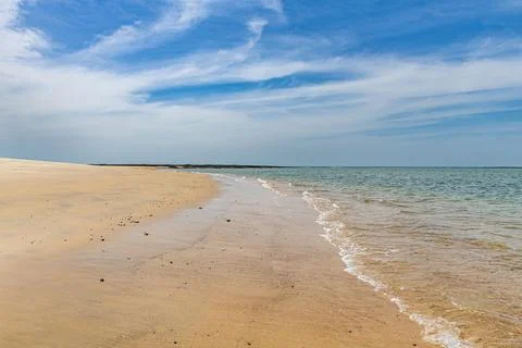 Long sandy beach on a little islet in Marinho Joao Vieira e Poilao National Stock Photos