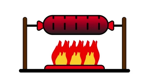 Long sausage roasting on fire animation isolated on white background Stock Footage 341313817