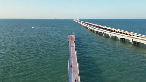 Long seaside pier in progreso, yucatan, mexico Stock Footage 304930143