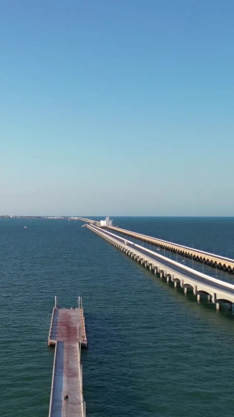 Long seaside pier in progreso, yucatan, mexico Stock Footage 304930144