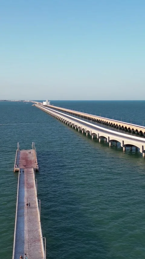 Long seaside pier in progreso, yucatan, mexico Stock Footage 304930455