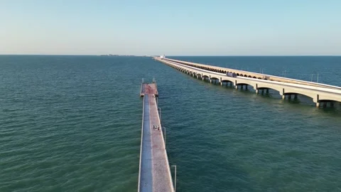 Long seaside pier in progreso, yucatan, mexico Stock Footage 304932059