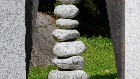 Long sequence of stacked stones Stock Footage 116538409