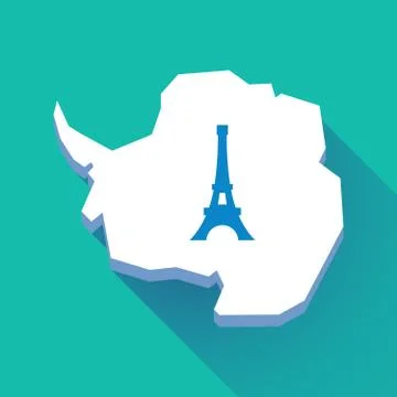 Long shadow Antarctica map with   the Eiffel tower 스톡 일러스트