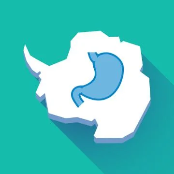 Long shadow Antarctica map with  a healthy human stomach icon Stock Illustration
