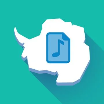 Long shadow Antarctica map with  a music score icon 스톡 일러스트