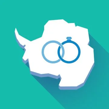 Long shadow Antarctica map with  two bonded wedding rings Stock Illustration