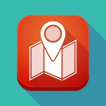 Long shadow app button with a map Ilustración de archivo