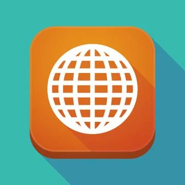 Long shadow app icon with a world globe Stock Illustration