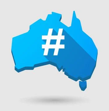 Long shadow australia map icon with a hash tag Stock Illustration