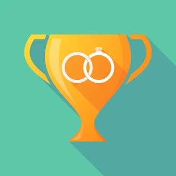 Long shadow award cup icon with  two bonded wedding rings Stock Illustration
