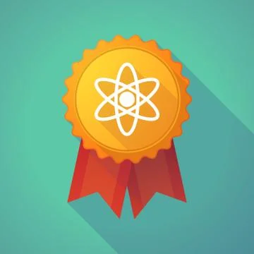 Long shadow badge with an atom Stock Illustration