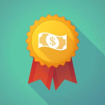 Long shadow badge icon with a dollar bank note Stock Illustration