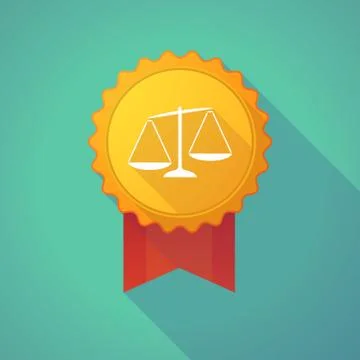 Long shadow badge icon with  an unbalanced weight scale Stock Illustration