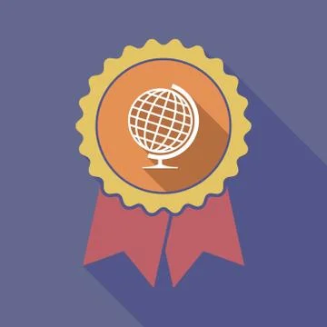 Long shadow badge with  a table world globe Stock Illustration