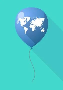 Long shadow balloon with a world map Stock Illustration