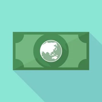 Long shadow bank note with  an Asia Pacific world globe map Stock Illustration