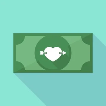 Long shadow bank note with  a heart pierced by an arrow Stock Illustration