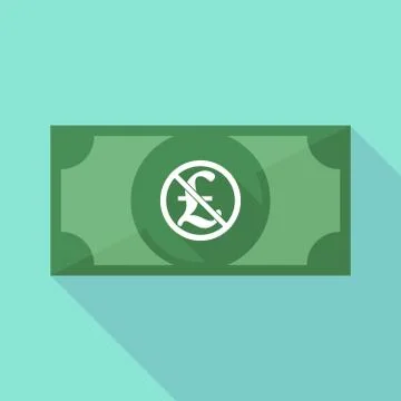 Long shadow bank note with  a pound sign  in a not allowed signal 스톡 일러스트