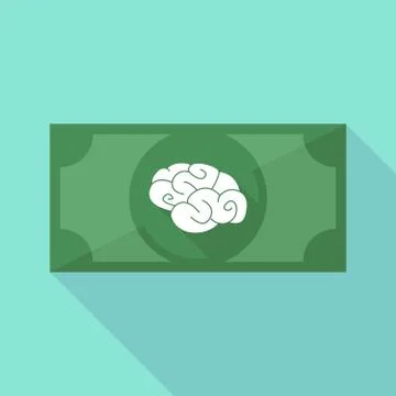 Long shadow banknote icon with a brain Stock Illustration