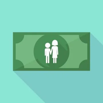 Long shadow banknote icon with a childhood pictogram Stock Illustration