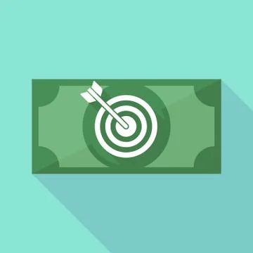 Long shadow banknote icon with a dart board Stock Illustration