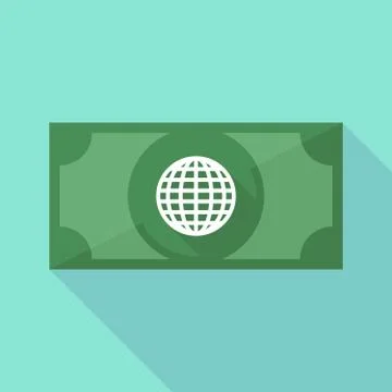 Long shadow banknote icon with a world globe Stock Illustration