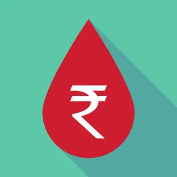 Long shadow blood drop with a rupee sign Stock Illustration
