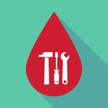 Long shadow blood drop with a tool set Ilustração Stock