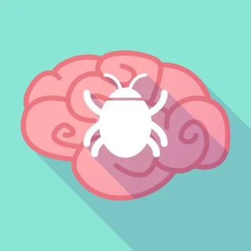 Long shadow brain with  a bug Stock Illustration