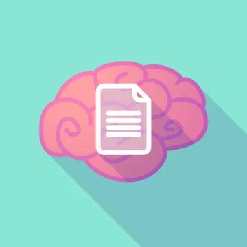 Long shadow brain with  a document Stock Illustration