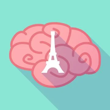Long shadow brain with   the Eiffel tower Ilustração Stock